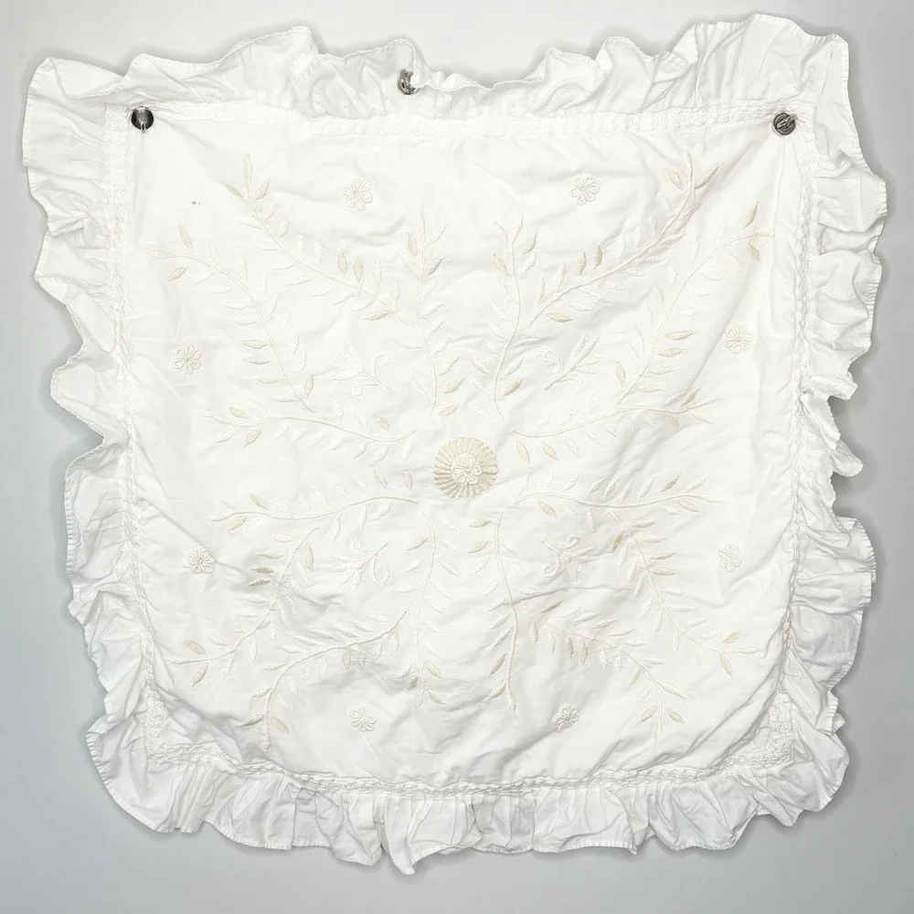 Pottery Barn Queen Duvet Set Embroidered Floral Ruffle 2 Euro Pillow Shams